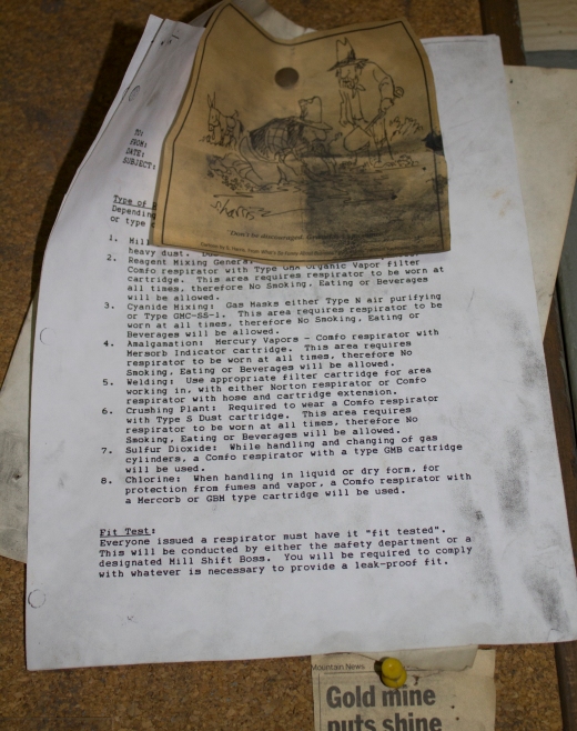 A memo and cartoon left at the Mayflower Mine when it closed in 1991.